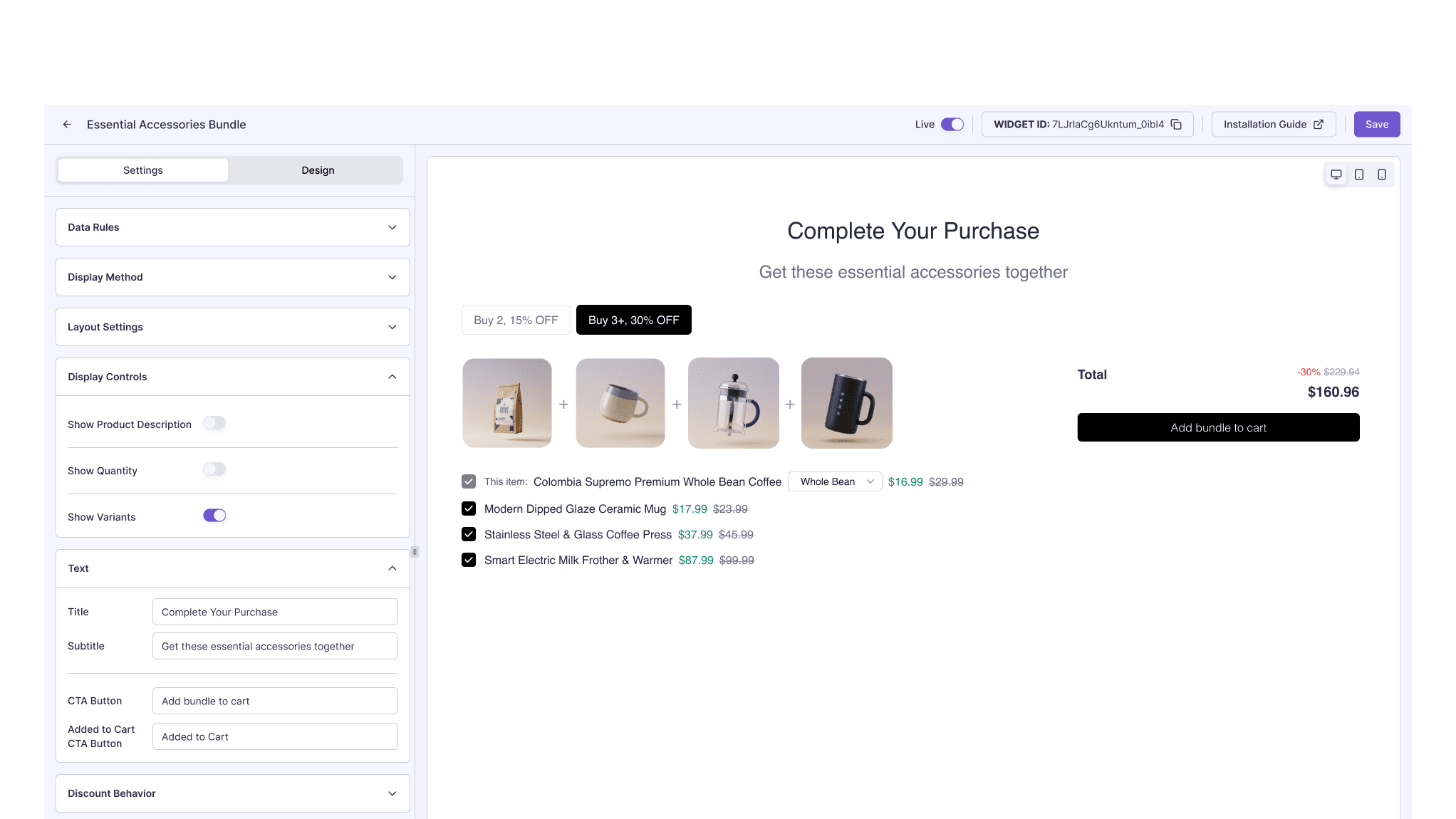 Widget Type Selection Interface